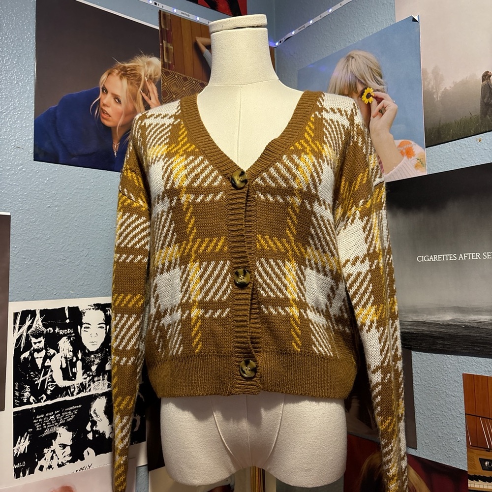 No Boundaries Yellow, Brown, and White Cardigan